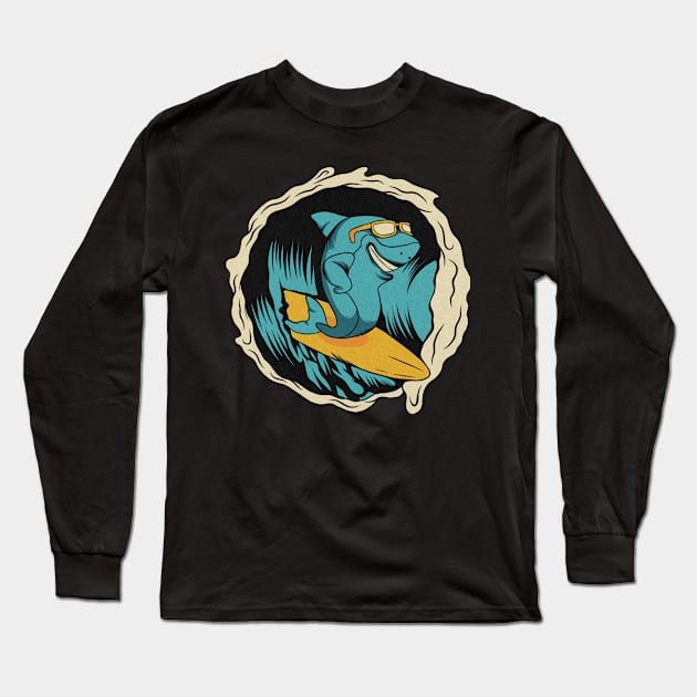 Shark Surfer Long Sleeve T-Shirt by growingartwork